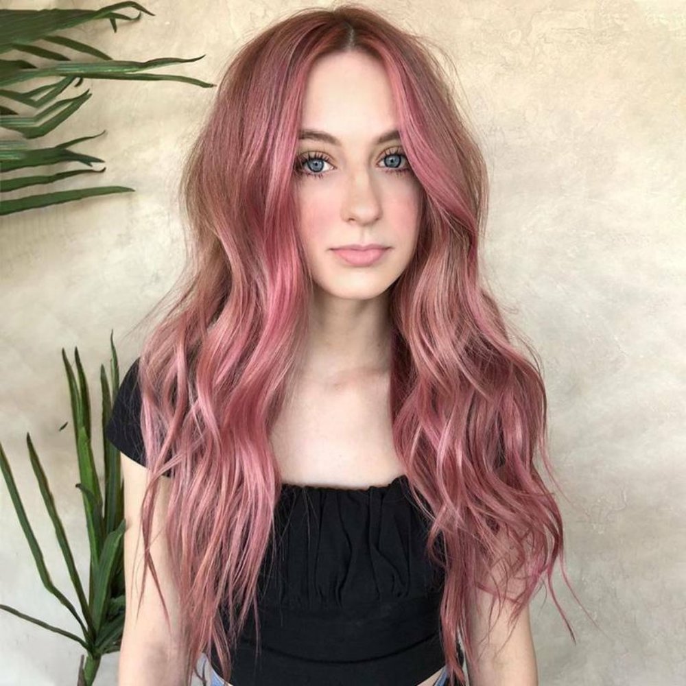 23" Fashion Pink Long Curly Wavy Hair Wig Ladies